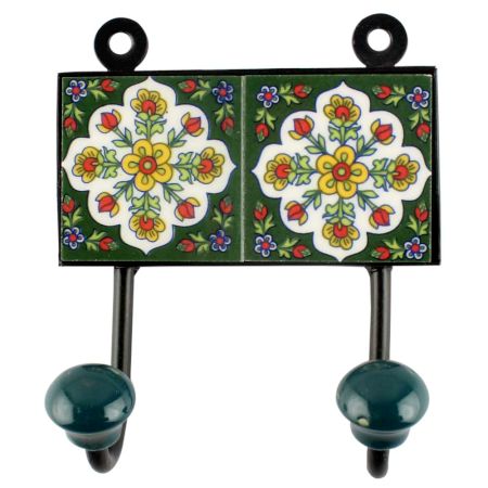 White Floral Ceramic Tile Hook